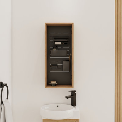 12'' Wall Mounted Storage Cabinet without door, Storage Cabinet with 4 DIY Accessories-Frosted Plastic Bins & Hooks,Plywood(MC239EIMO)