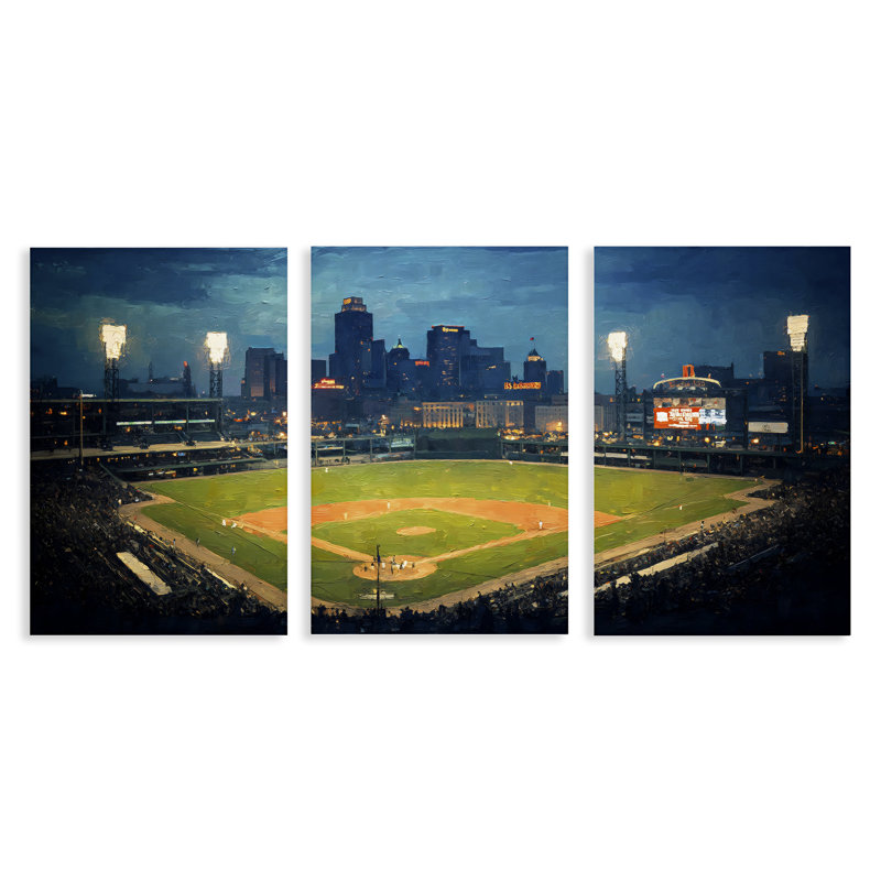 Ensemble de toile 3 pièces Baseball Stadium Night View, design par Arlington Prints, H 30 po x l 20 po