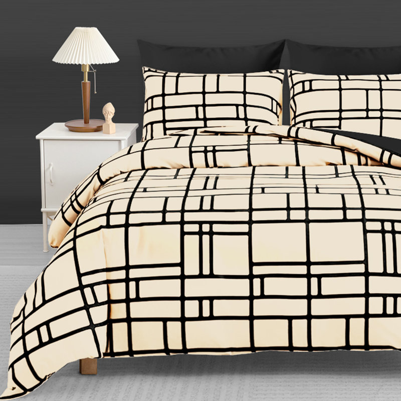 Ultra Soft Microfiber Duvet Cover Set Hypoallergenic Reversible Bedding with Secure Zipper Closure, Taupe & Black