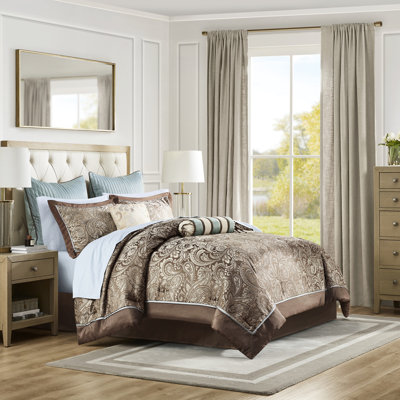 King Bed 12 Piece Comforter - Blue/brown With 200tc Cotton Sheets And Attractive Paisley Style Size 200 Thread Count Gorgeous Design