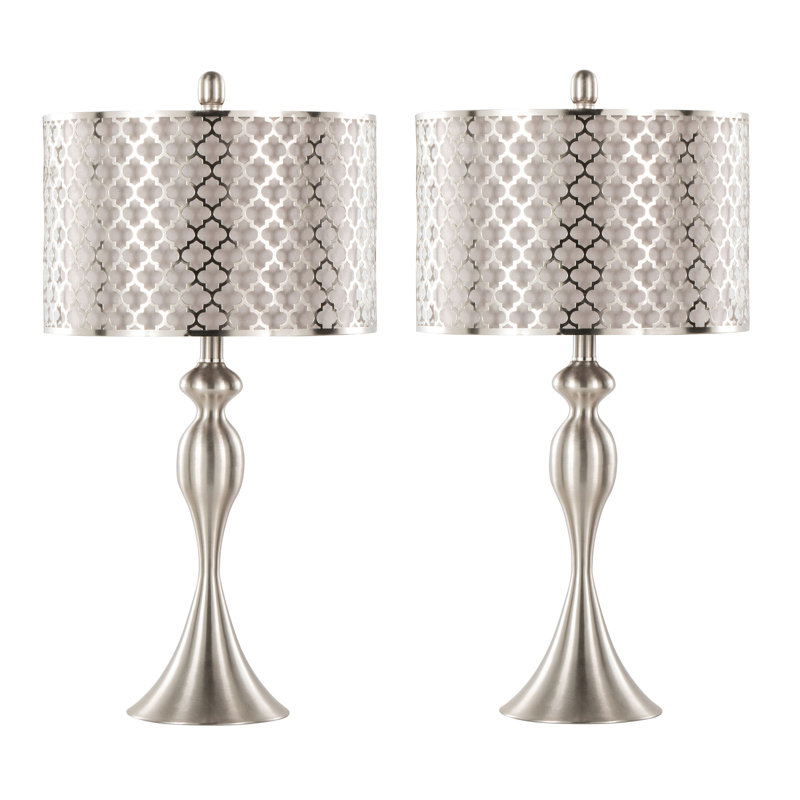 Ashland 27" Contemporary Table Lamp in Brushed Nickel with Light Grey Linen and Brushed Nickel Laser Cut Shade from Grandview Gallery by LumiSource - Set of 2
