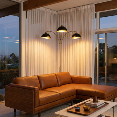 Luna Bella 3-Light Arc Floor Lamp - Matte Black, Weathered Brass, Gold Leaf, Black Marble Base, Dimmer Switch