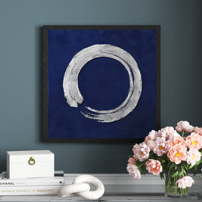 Silver Zen Circle on Blue I 1 Piece Floater Frame Wall Art on Canvas