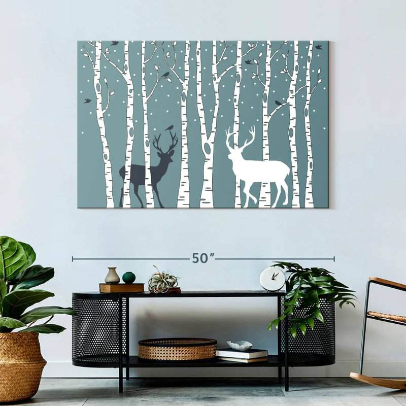 Deer In Birch Forest, 32" H x 48" W