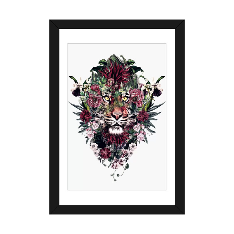 « tiger v », impression sur toile, Papier avec cadre noir, H 24 po x l 16 po x P 1 po, Blanc