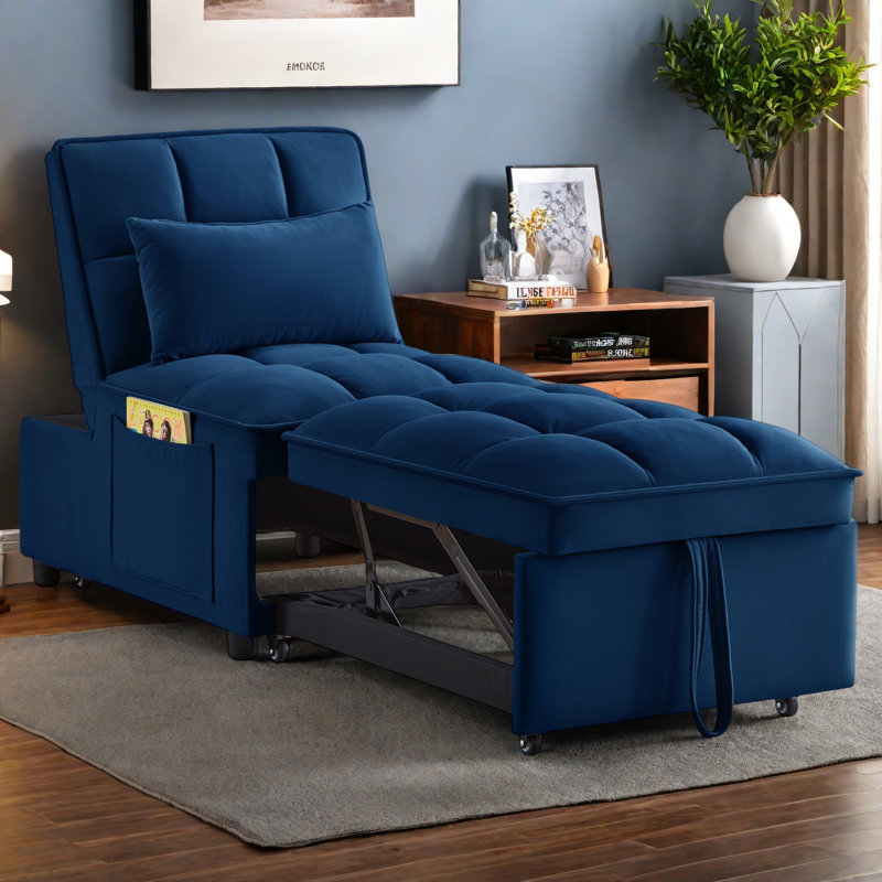 4 In1 Multi-Function Single Sofa Bed With Storage Pockets,Tufted Single Pull-Out Sofa Bed With Adjustable Backrest And Pillows ,Convertible Chaise Lounge