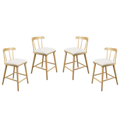 Tabouret de comptoir rembourré beige en bois de style Windsor