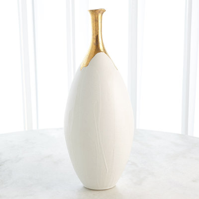Dipped Golden Crackle/White Slender Vase-Lg