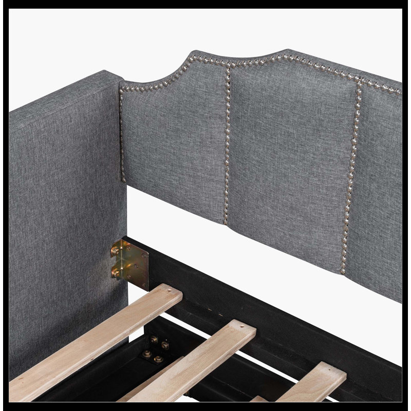 Twin Size Upholstered Daybed With Pop-Up Trundle & USB Charging Ports, Gray, Gray