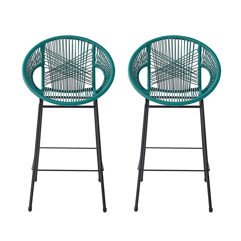 Ferrara Outdoor Patio Faux Wicker Barstool, Set Of 2, Teal
