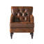Élégant fauteuil intrigue en microfibre à boutons, brun, avec coutures en losange, garniture cloutée et pieds en bois de bouleau pour une base d'entrée chic-389372902