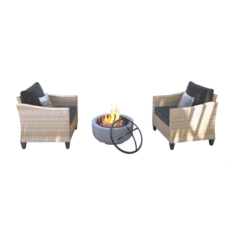 Wicker 2 - Person Patio Conversation Sets with Cushions, Black