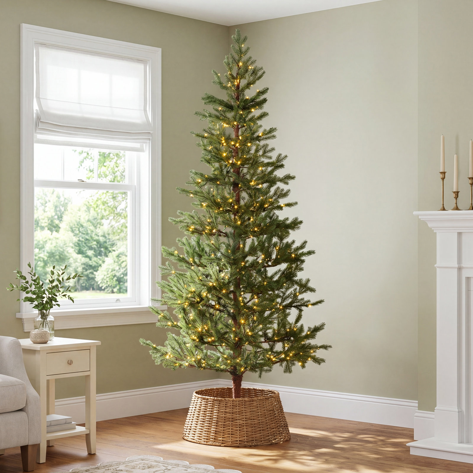 Gerrold Lighted Artificial Pine Christmas Tree, 7.5'