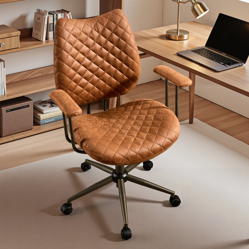 Ergonomic Office Desk Chair With Arms, Pu Or Suede Leather, Adjustable Swivel For Home, Dorm, Vanity & Study, Brown Suede