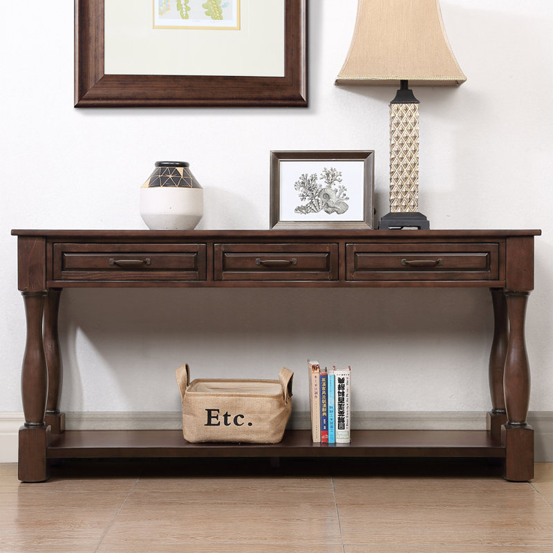 Console 63 po en bois avec 3 tiroirs et 1 tablette inférieure, Espresso