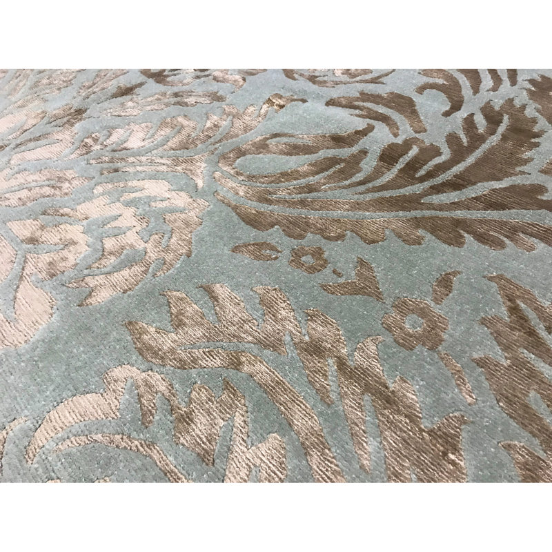 Himalayan Art Damask Area Rug in Blue, Rectangle 9'3" x 12'3"