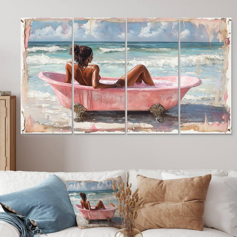 Femme dans une baignoire sur Palm Beach I - Ensemble de décoration murale de salle de bain, H 28 po x l 48 po