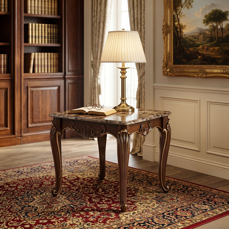 Table de bout en treillis beige et noyer