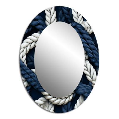 Coastal Rope Motifs White And Blue - Abstract Oval Decorative Mirror On Metal