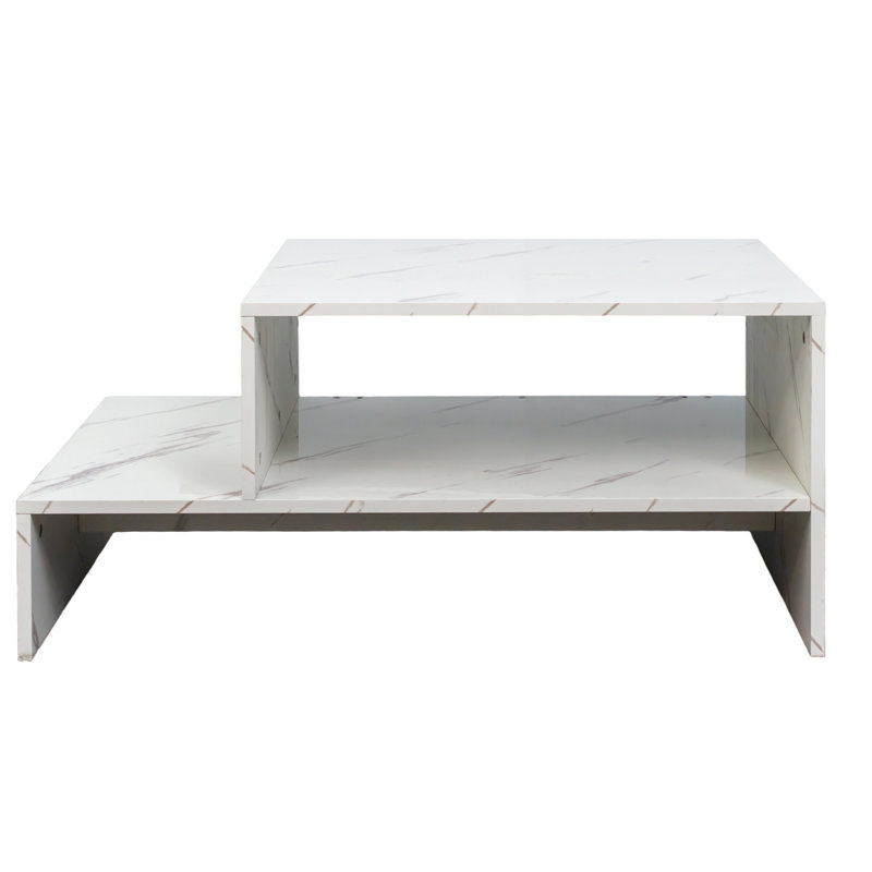 Table basse avec forme architecturale unique, blanc