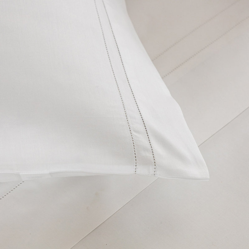 Doppio Ajour Sateen Embroidered Pillow Case, Standard, White