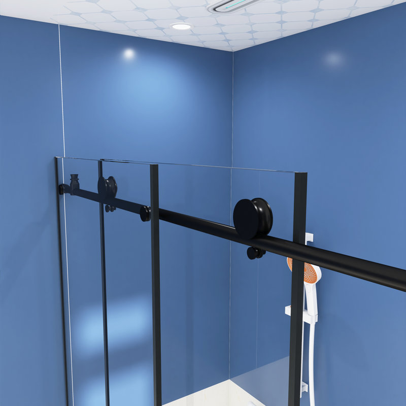 Porte de douche sans cadre l 56 à 60 po x H 60 po en noir mat, Noir mat