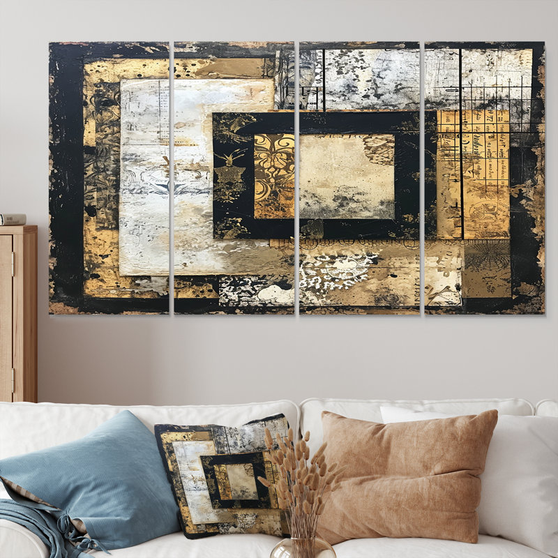 «Eernal Moments Vintage Frame Collage - Abstract Collages», art mural 4 pièces, H 32 po x l 64 po