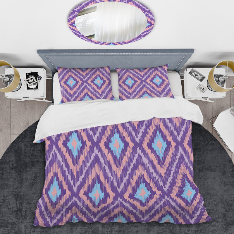 Ensemble de housse de couette en tissu rose et bleu, Housse de couette pour grand lit et 2 taies décor