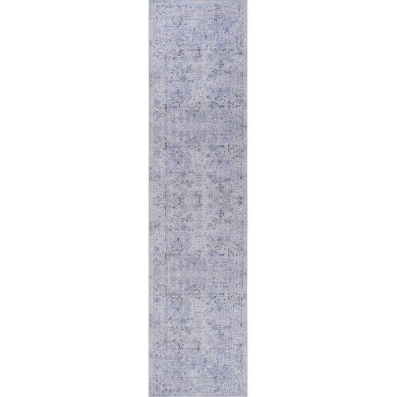 Tapis lavable - antidérapant, antidérapant, pliable, doux, teint, sans danger pour les animaux de compagnie - bleu et crème, 2 pi 6 po x 10 pi, lavable à la machine