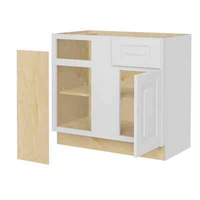 Gallery Express Ellison Plywood Assembled 36 in W X 24 in D X 34.5 in H Corner Blind Kitchen Cabinet Right in White