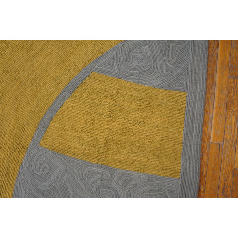 Tapis gris / jaune en laine noué à la main de conception unique 8 pi x 10 pi