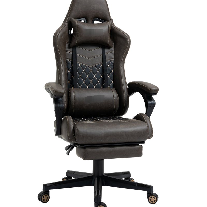 Fauteuil de course réglable en hauteur en cuir de polyuréthane brun, avec coussin lombaire, repose-pieds, fauteuil ergonomique inclinable réglable
