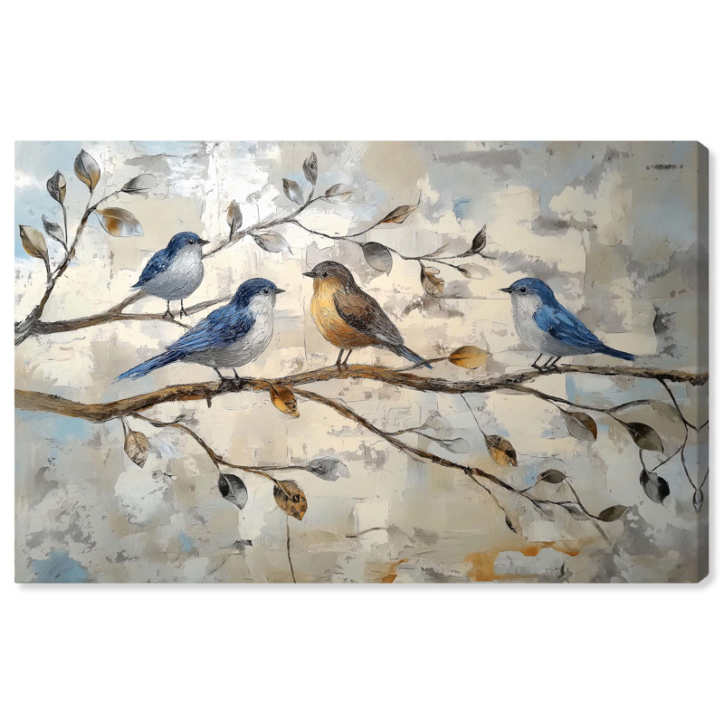 Ochre and Blue Birds Canvas Art in 15" x 10" Size
