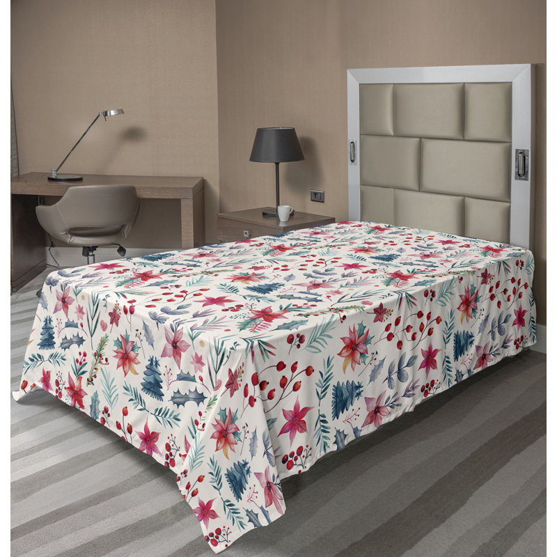 Drap plat moderne de style bohème Ambesonne, Drap plat pour lit simple TG, Rose vif / motif floral bleu pétrole pâle