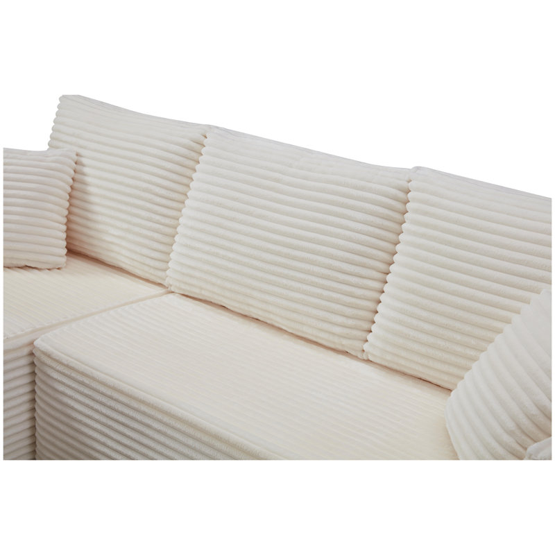 Canapé d'angle modulaire beige avec méridienne, canapé cinq places à assise profonde, aucun assemblage requis, mobilier de salon en tissu moelleux