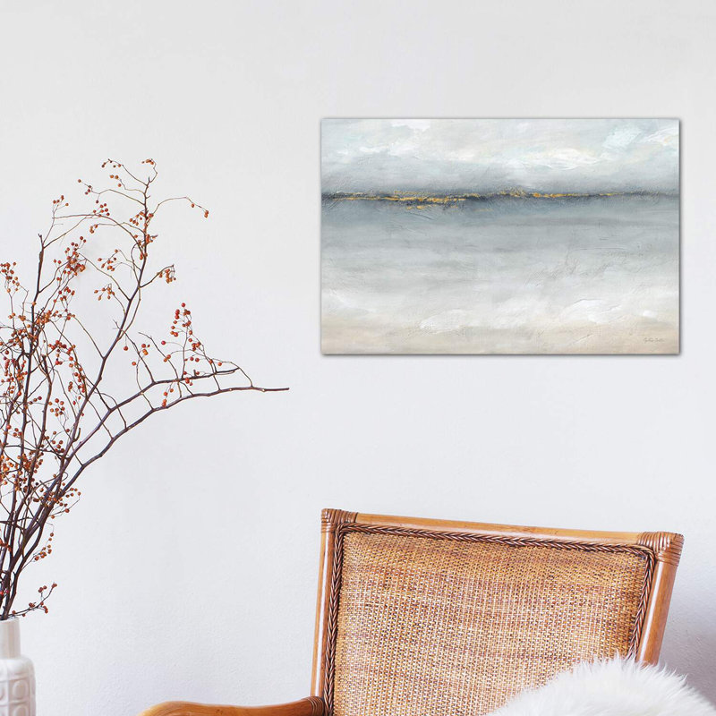 " Serene Sea Grey Gold Landscape " by Cynthia Coulter, Wrapped Canvas, 40" H x 60" W x 1.5" D