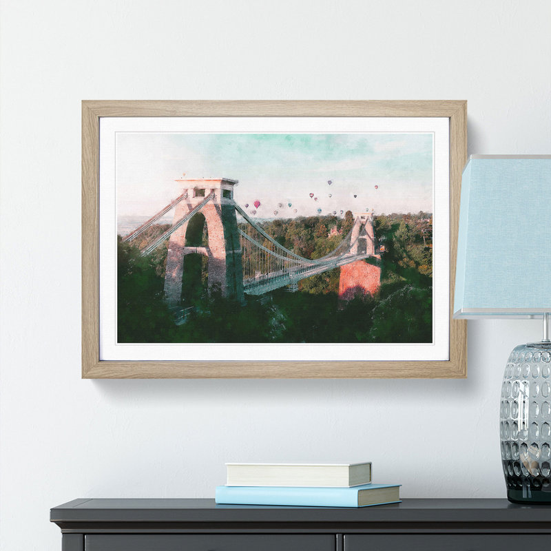 Clifton Suspension Bridge in Bristol - Picture Frame Graphic Art Print on MDF, Oak Framed, 33cm H x 45cm W x 2cm D