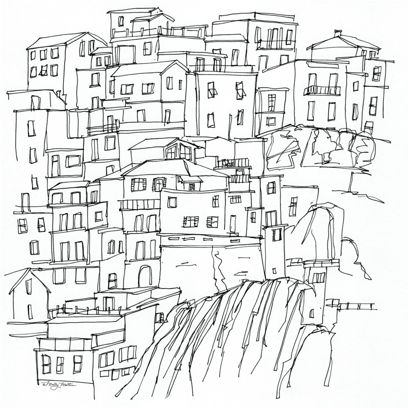 Cinque Terre par Molly Mattin, Cadre doré simple, H 12 po x l 12 po