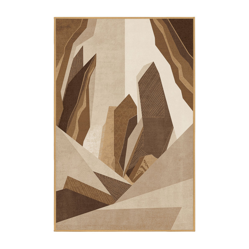 Tapis abstrait moderne et contemporain Pegah lavable à la machine en brun - reliure brun clair, 4 x 6
