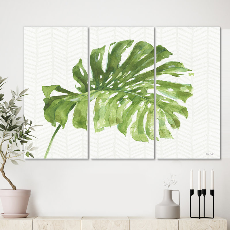 «Mixed Botanical Green Leaves V», ensemble de 3 reproductions d'art sur toile tendue, H 32 po x l 48 po x P 1 po