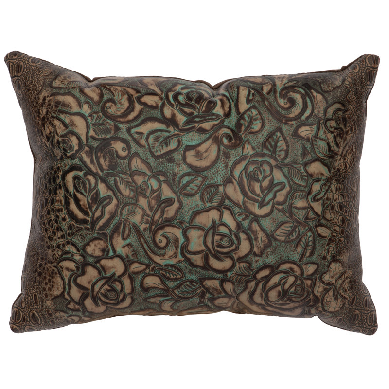 Embossed Cowhide Leather Floral Reversible Throw Pillow