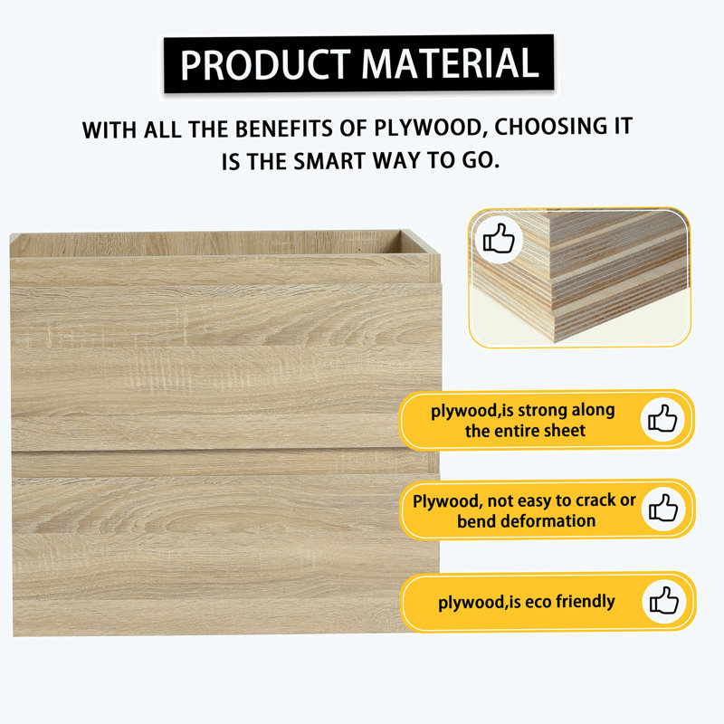 Base de meuble-lavabo simple mural 23,38 po seulement, Chêne clair