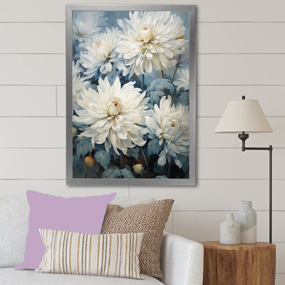 «Simplicity Mums Bloom» en beige et bleu pâle VI sur toile