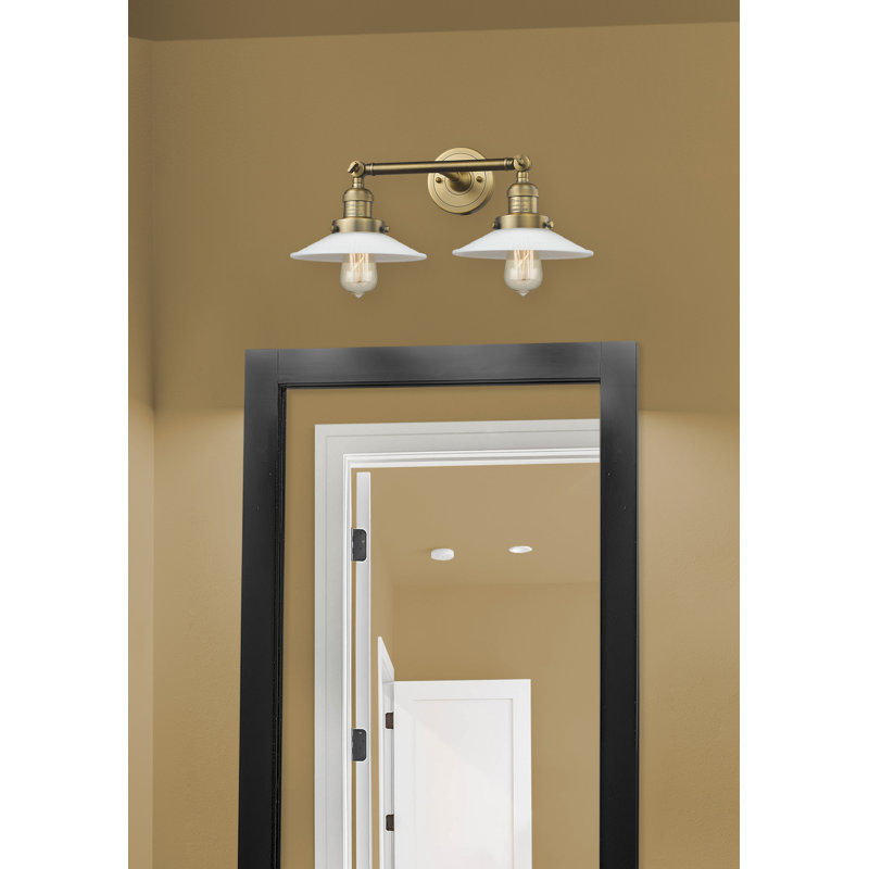 Miramontes Armed Sconce, Brushed Brass, Matte White Halophane, 6 Watt Vinage LED Bulb