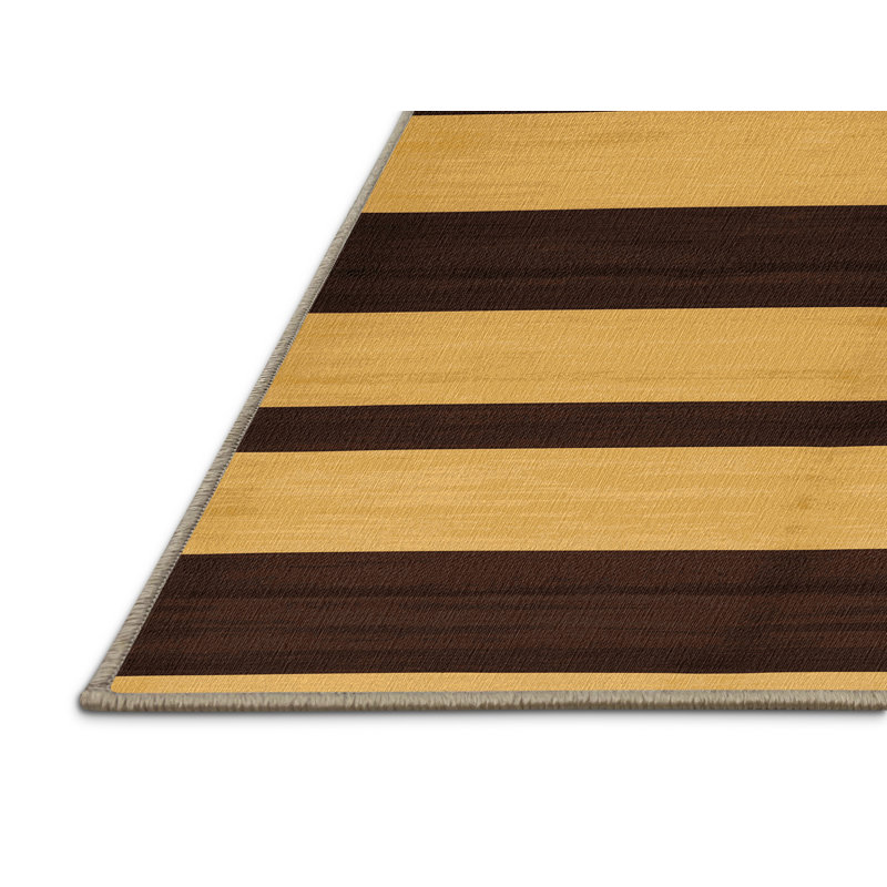 Machine Washable Horizontal Stripes Yellow Area Rug, Square 4'