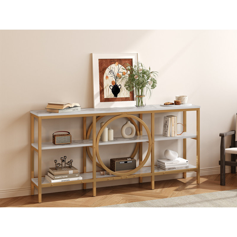 66"Console Table Industrial  Long Sofa Table, White