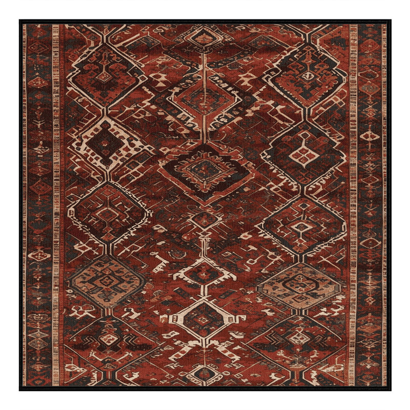 Tapis persan noir lavable à la machine, Carré 8 pi