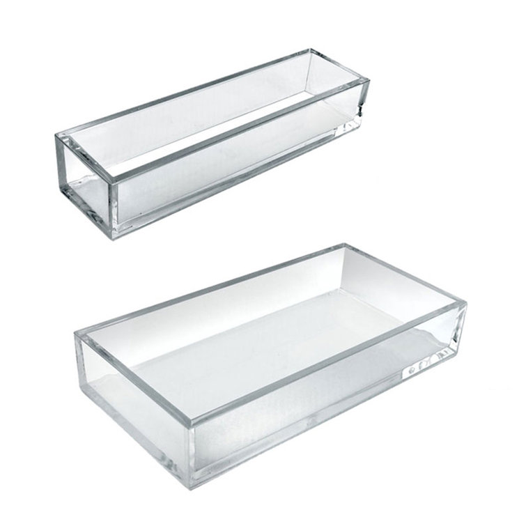 Deluxe 3 Piece Clear Acrylic Tray Set, Two Narrow Rectangle Trays and One Large Rectangle Tray Organizer for Desk or Counter