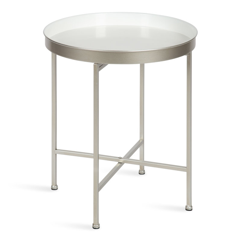 Ekta Iron Tray Top End Table, 22" H x 18.25" W, Silver, White