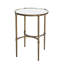 Table d'appoint ovale avec plateau en verre trempé et base en métal bronze antique